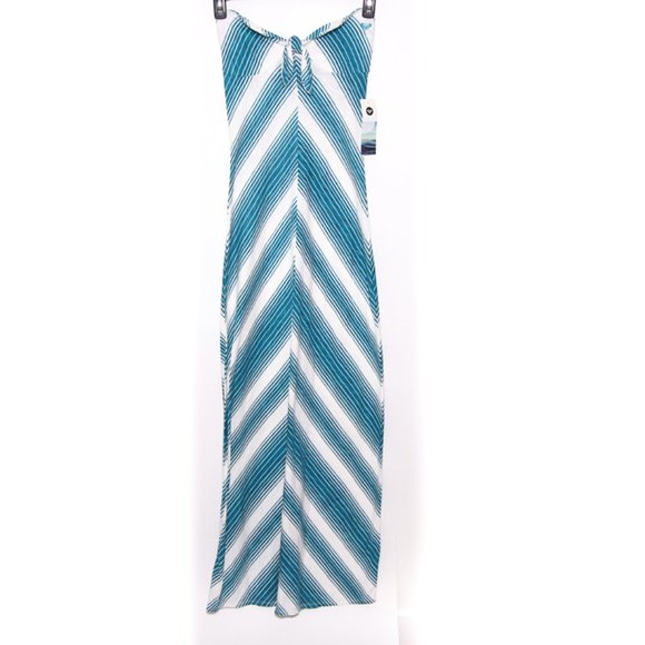 Roxy Dresses & Skirts - ROXY Strapless Chevron Teal & White Maxi Dress NWT Small